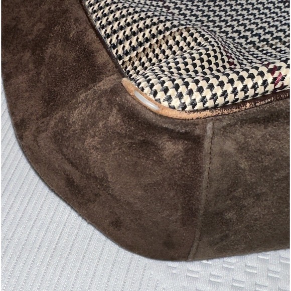 Vintage Lauren Ralph Lauren Brown Suede Leather Tote Bag  Houndstooth Plaid Y2K - Picture 7 of 16